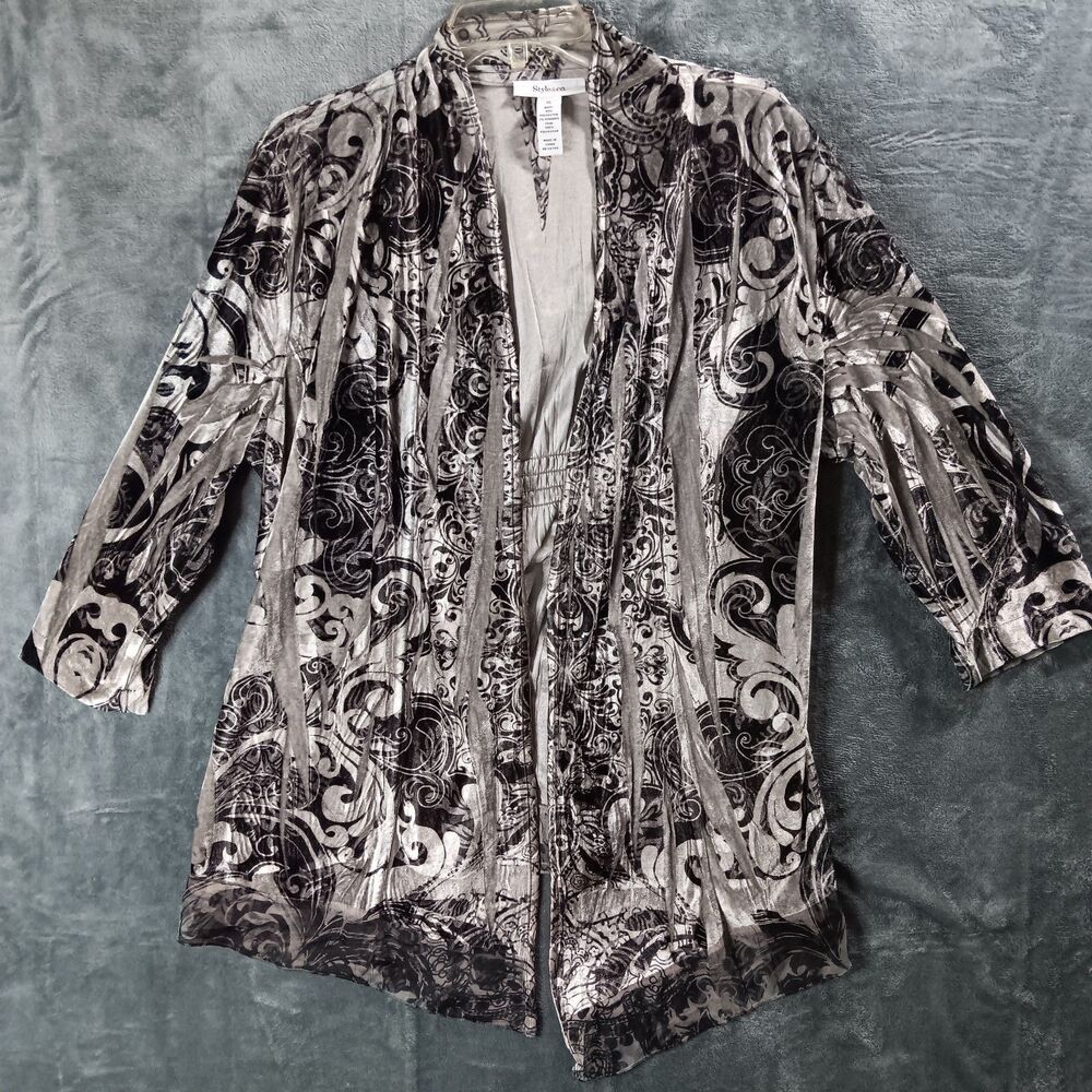 Style & Co Womens XL Open Cardigan Velvet Paisley Whimsygoth Dark Academia Boho
